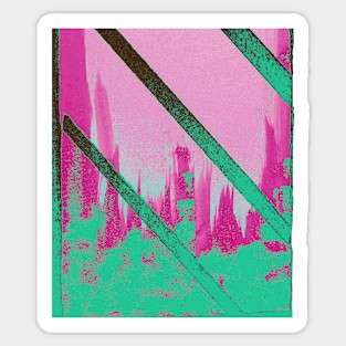 Cityscape through Window with Weathered Pink Sky Sticker